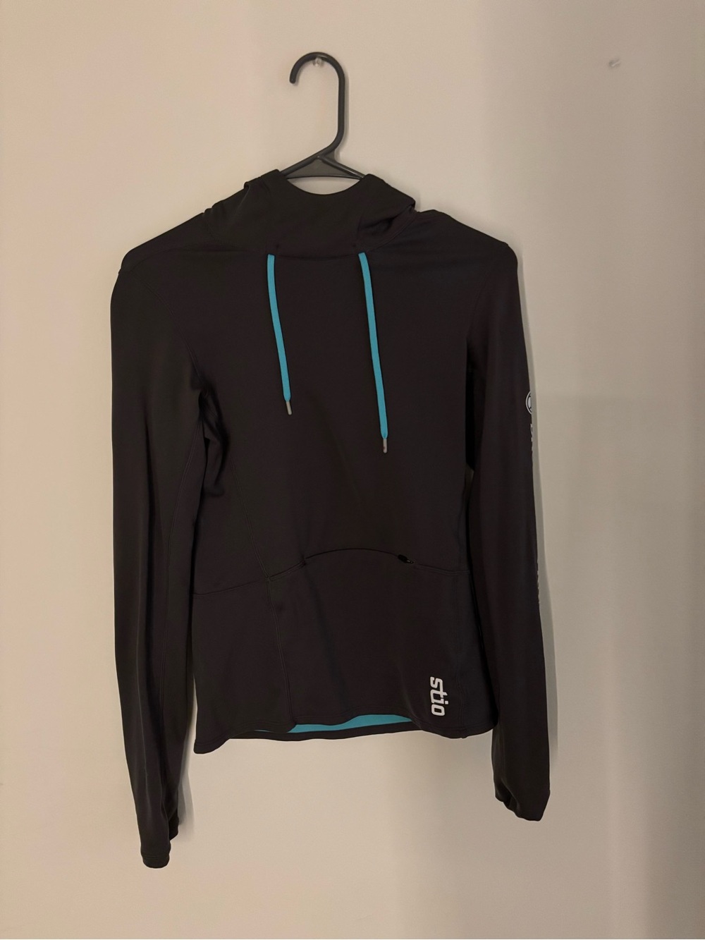 Stio Black Ski Hoodie with Turquoise Drawcords